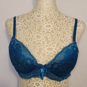 Body Culture Teal Sexy Tee Lace Mesh Underwire Molded Padded Push Up Bra 34B